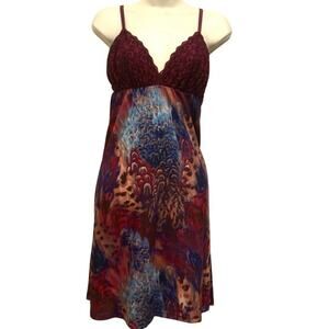 Wendy Glez Womens Sz L Slip Dress Boho Lace Whimsigoth Feather Print Babydoll